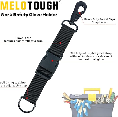 Miniatura 2 de MELOTOUGH Correas de guantes de bombero, soporte para guantes de trabajo con cinta reflectante, clips para guantes de acceso rápido para bomberos