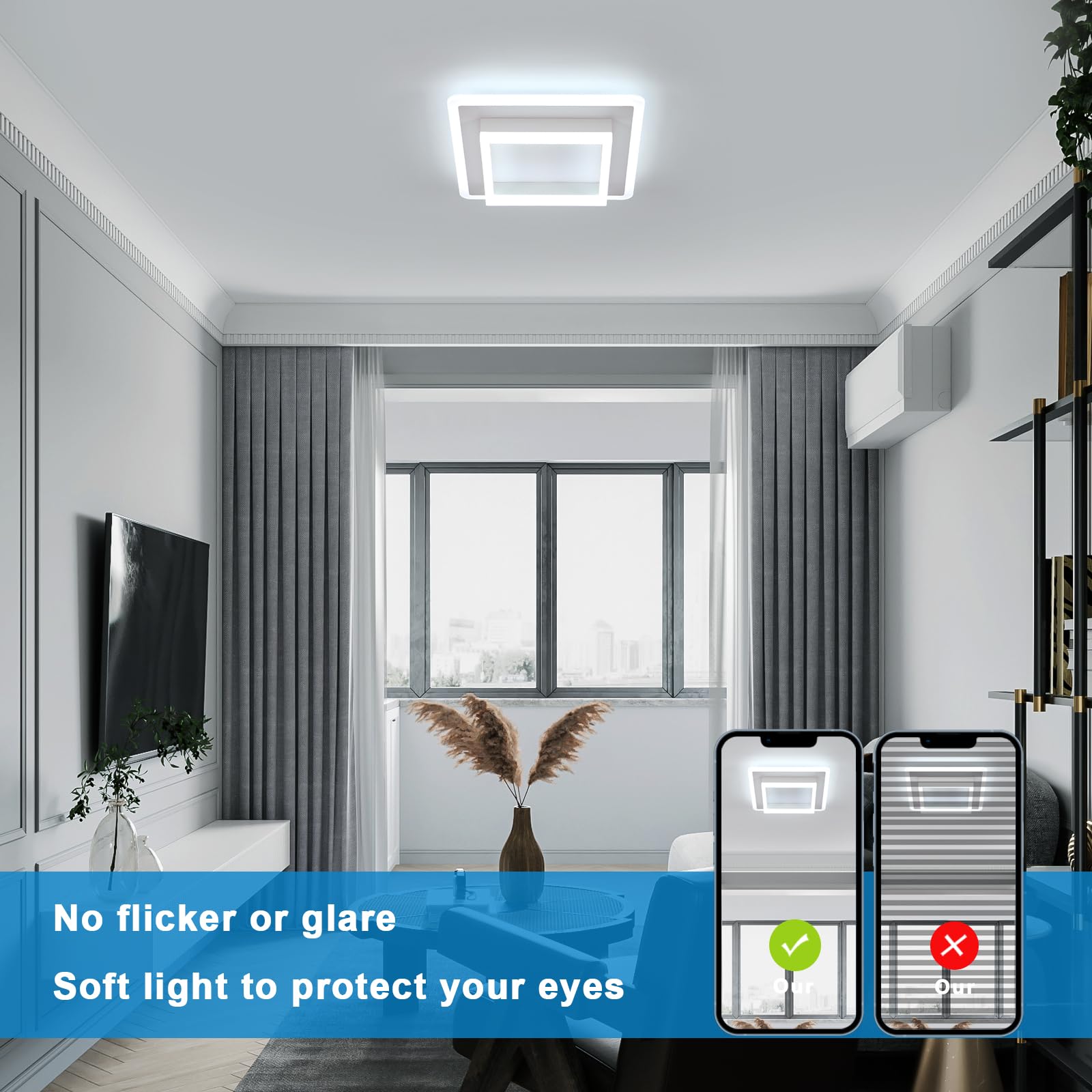 DELIPOP Lampada da Soffitto LED Moderna, 30W 3375LM Creativo Quadrata Plafoniere, Lampadario LED Soffitto Bianca per Camera da letto, Soggiorno, Cucina Sala da Pranzo, Bianco Freddo 6500K