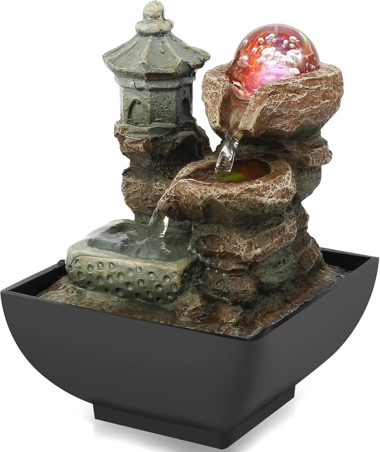 Fontana da Tavolo per Interni con Cascata Decorativa E Sfera di Cristallo Illuminata, Pompa Sommergibile Silenziosa per Relax E Meditazione, Piccola Fontana per Casa, Ufficio E Scrivania.