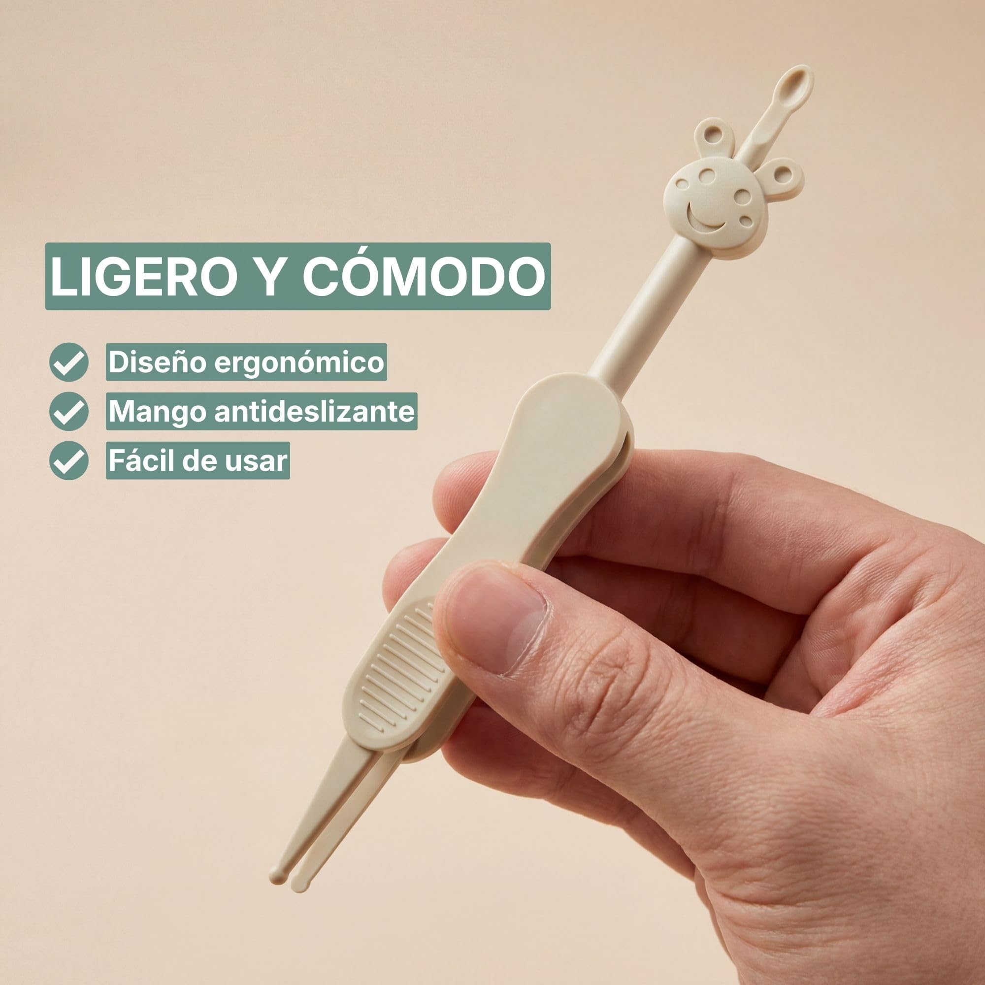 Limpiador de nariz y oídos para bebés con pinzas - Alternativa 3 en 1 al aspirador nasal - Sin BPA - Verde/Beige