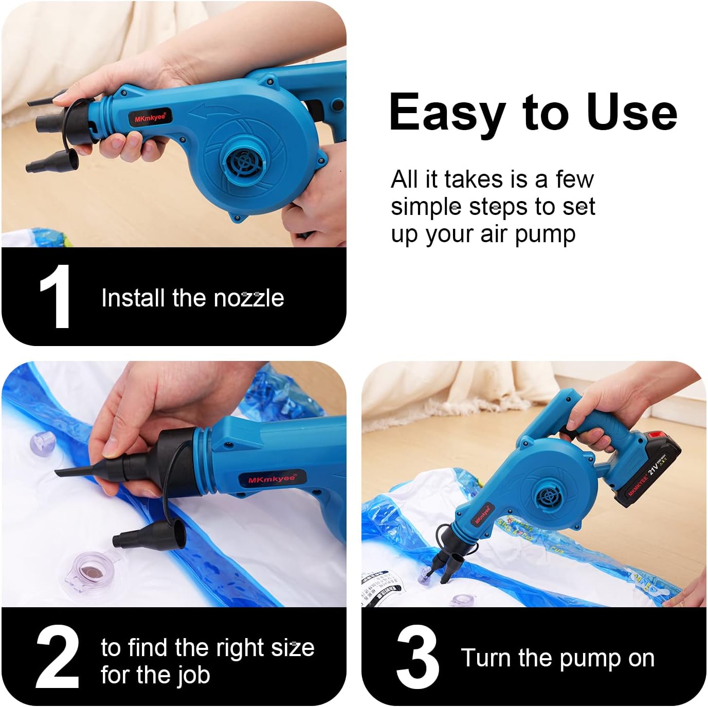 Cordless Blower,3- in-1 Portable Mini Air Blower 21v Lithium Battery,Small Dust Cleaner for Inflatable,Fans,Lily Windows,Keyboards,Cars by MKMKYEE - Image 4