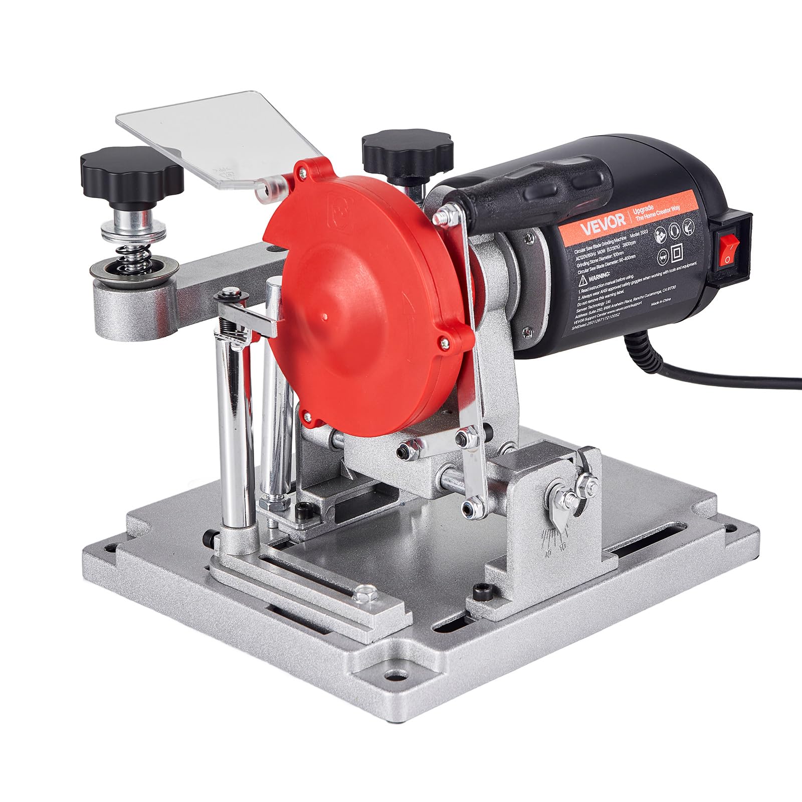 VEVOR 140W Sägeblattschärfgerät, 5700 U/min Kreissägeblattschleifer mit 100mm Schleifscheibe, Elektr. Schärfmaschine mit ±25° Einstellwinkel für 90-400mm Sägeblätter, Blattschärfer für Holzbearbeitung