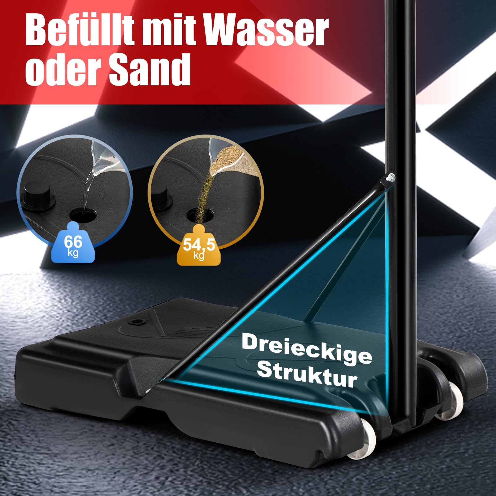 GOPLUS Basketballständer, Basketballanlage höhenverstellbar 130-305cm, Korbanlage Standfuß mit Wasser oder Sand, Basketballkorb mit Ständer für Jugendliche, Erwachsene
