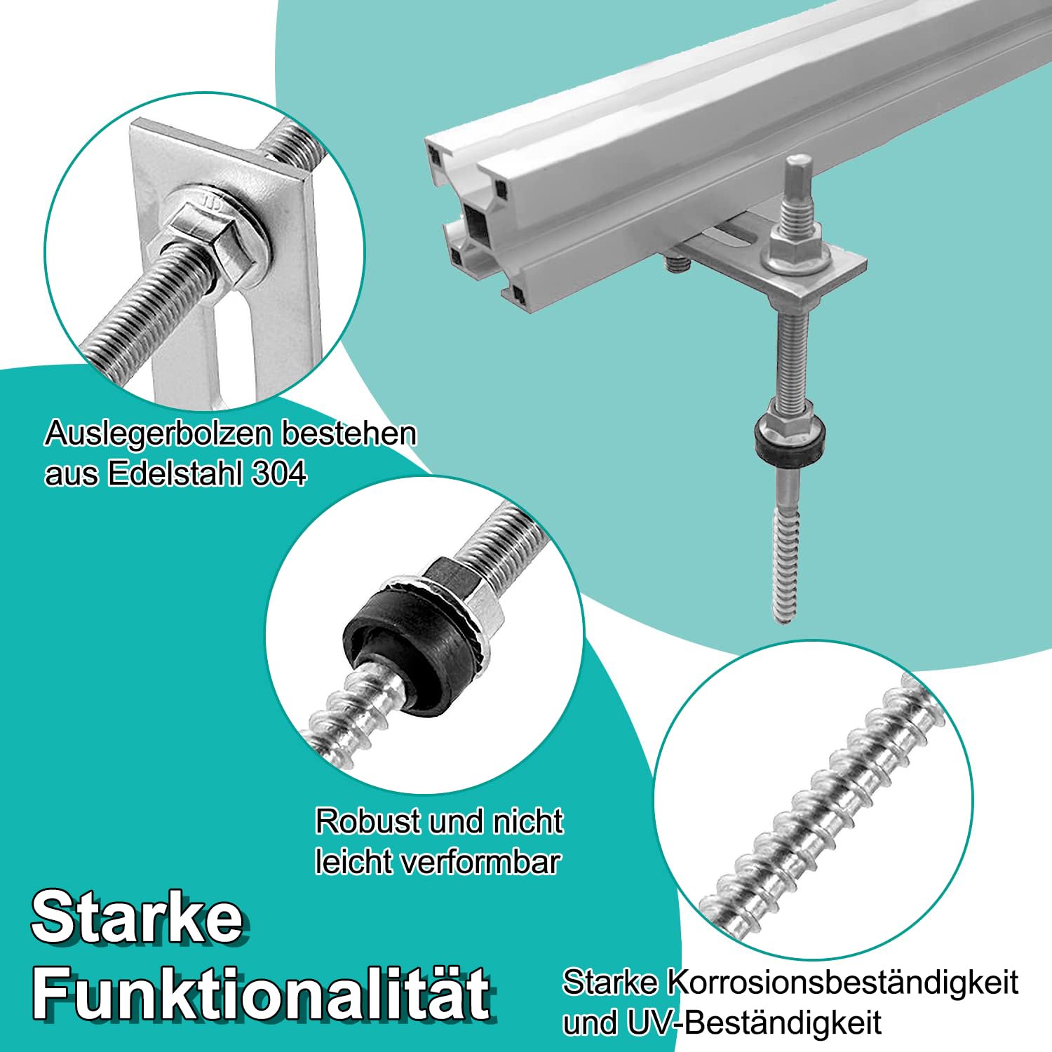 Viti Prigioniere M10 X 200 In Acciaio Inox - Con Guarnizione EPDM, Per Impianti Solari, Confezione Da 10