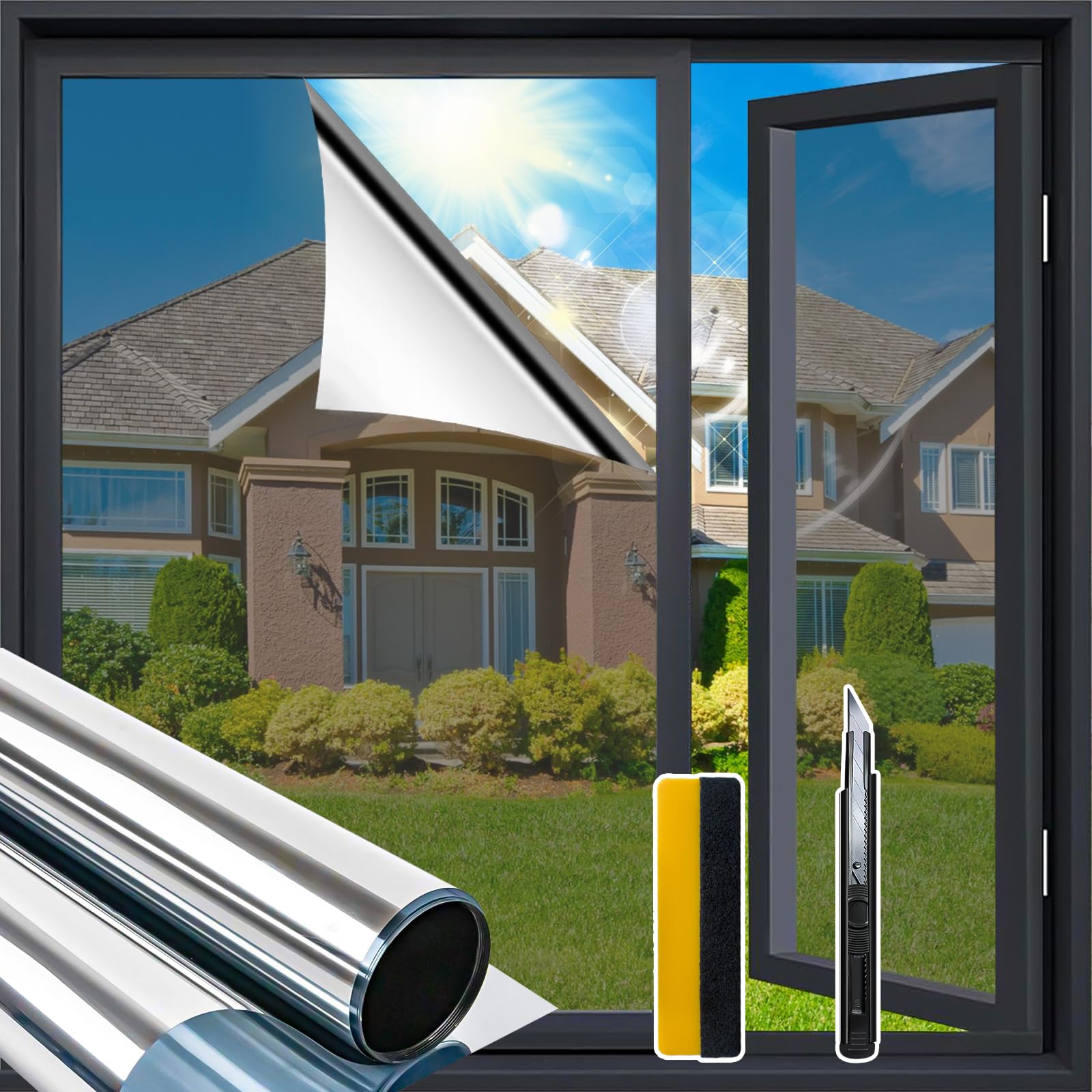Film fenêtre anti regard miroir sans tain protection UV soleil 44.5x400cm