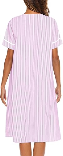 Miniatura 4 de Ekouaer Vestido de casa para mujer con bolsillos, con botones, abrigo de casa de manga corta, camisón Mumu S-XXXL