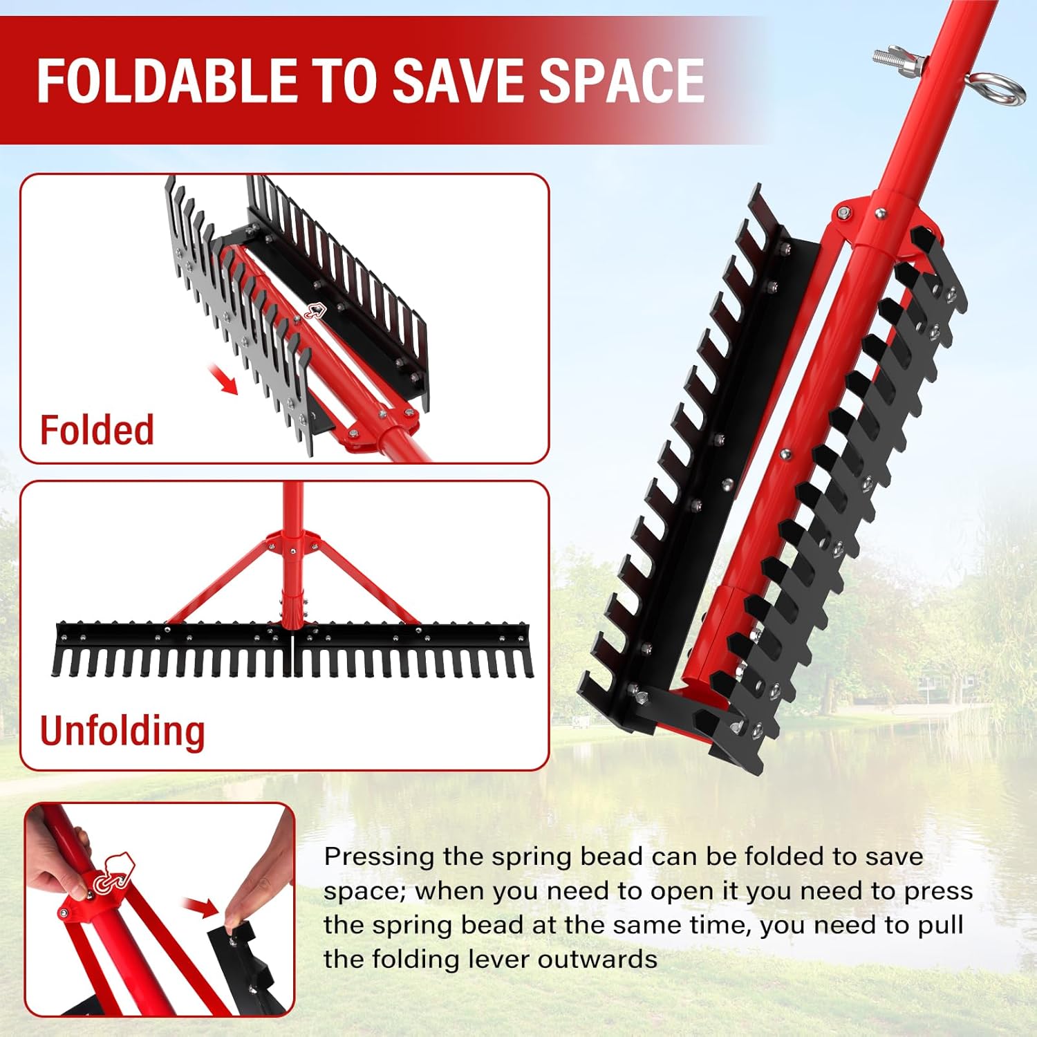 Adjustable Aquatic Weed Rake 【2025 Upgrade Patents Pending】,Heavy Duty Aluminum Pond Rake,Double Sided Floating Lake Rakes for Removal of Weeds, Leaves & Floating Scum