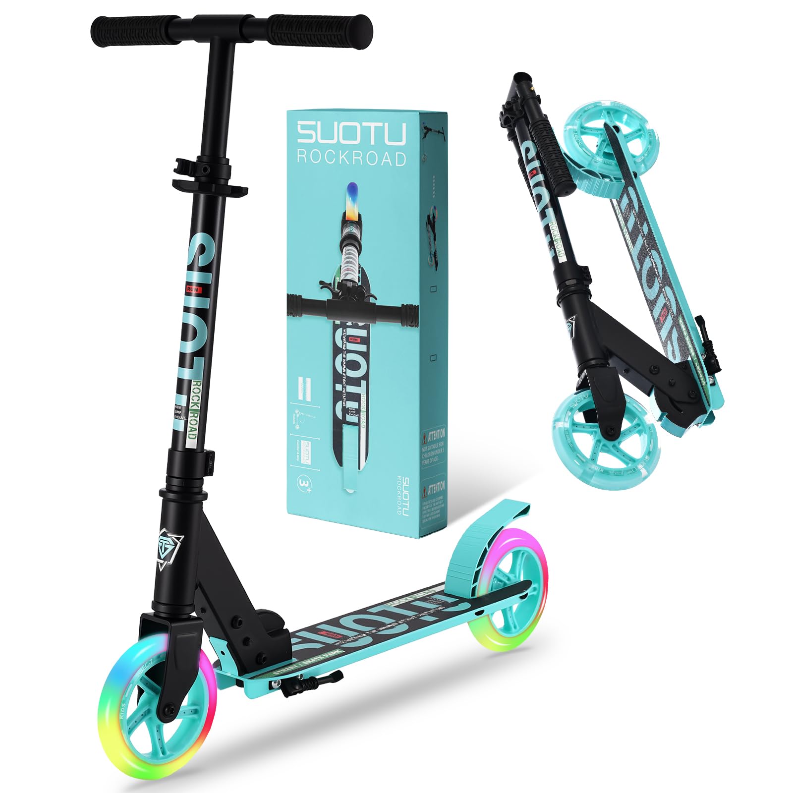 SUOTU Patinete Niño con Grandes Ruedas de 14,5 cm, Scooter con Ruedas con Luz LED para Niños de 3 a 12 Años, Plegable, Volante Ajustable Altura, Aluminio