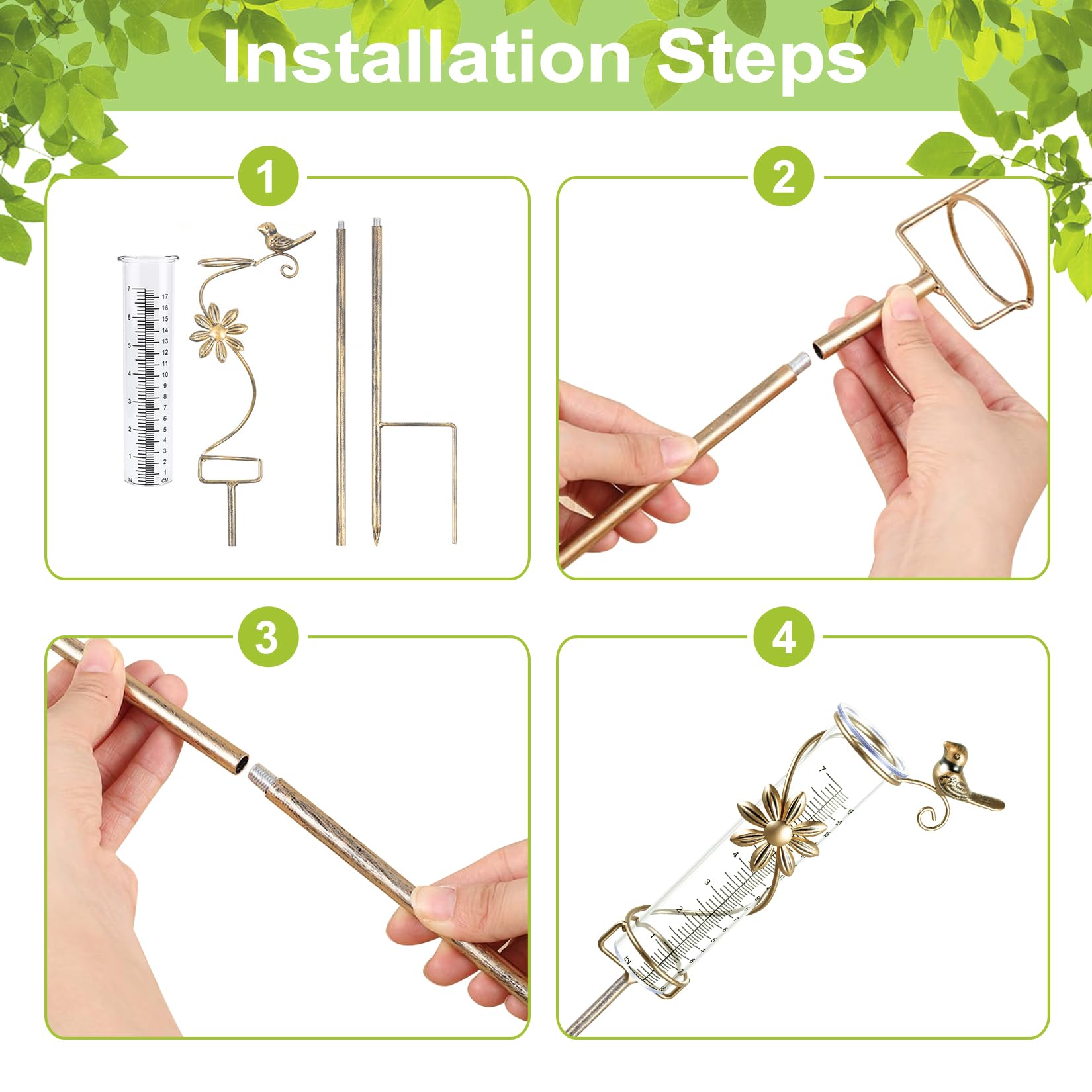 Gartenstecker Regenmesser mit inklusive Skala für genaue Niederschlagsmessung für Hof Deck Rasen Landschaft und Gartenzubehör