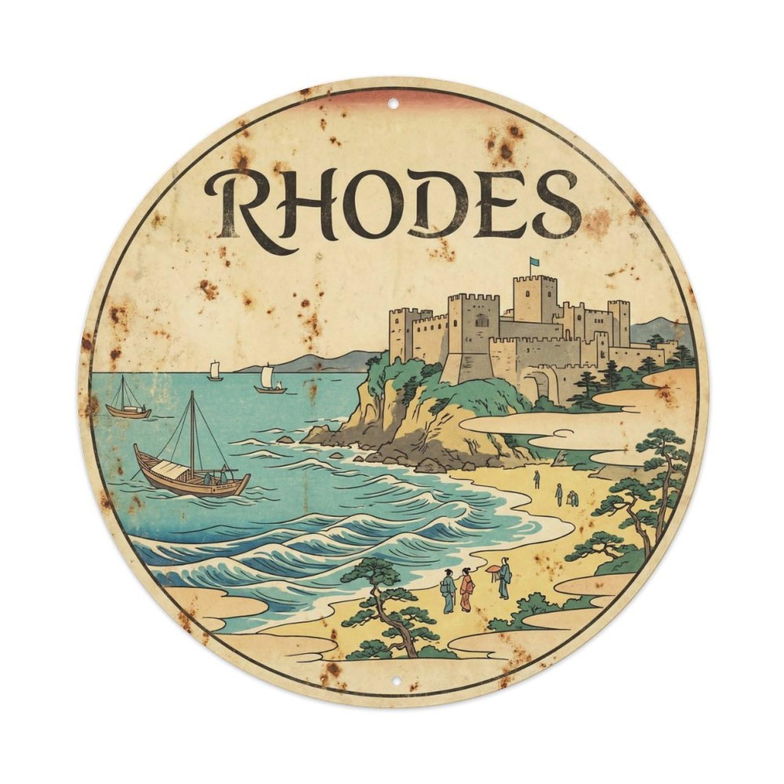 Rhode Island City Seaside Heritage Ink Illustration Metal Tin Sign