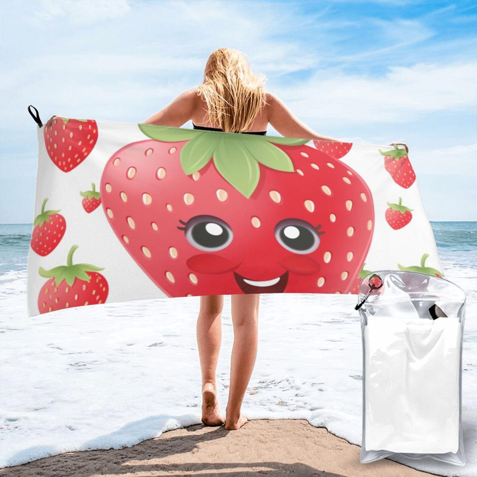 DWVTSLH Microfiber Sand Free Beach Towel 27.5"x55", Quick Dry Absorbent Travel Towel Large Camping Blanket, Strawberry Bath Towels Lightweight Pool Swim Towels for Vacation Essentials