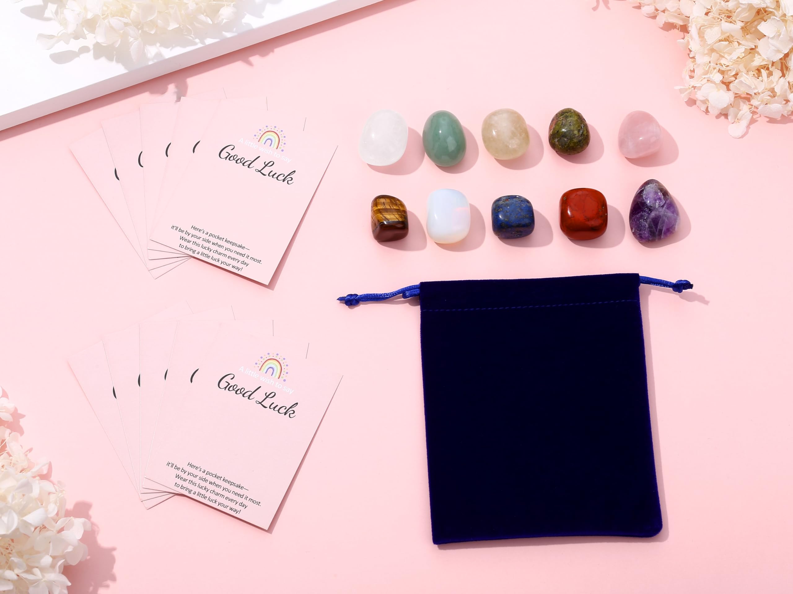 XIANNVXI 10 Pcs Good Luck Healing Crystals Polished Stones Set Party Bag Fillers Pass the Parcel Prizes Prize Box Fillers Party Favours Christmas Stocking Filler Noverlty Gifts,with 10 Cards - Image 2
