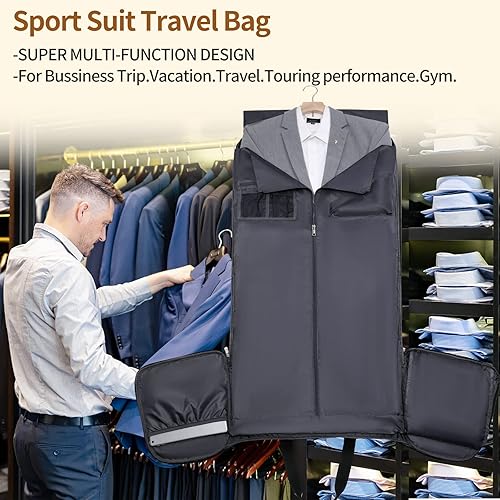 Miniatura 7 de Wogarl Bolsas de ropa 3 en 1 para viajes, bolsas de lona convertibles con compartimento para zapatos, bolsa de traje colgante desmontable, bolsa de
