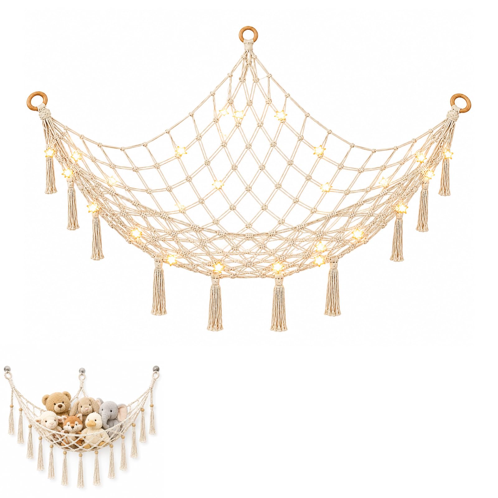 Ligynotu Toy Hammock Boho Net Macrame Hanging Organizer for Nursery Bedroom