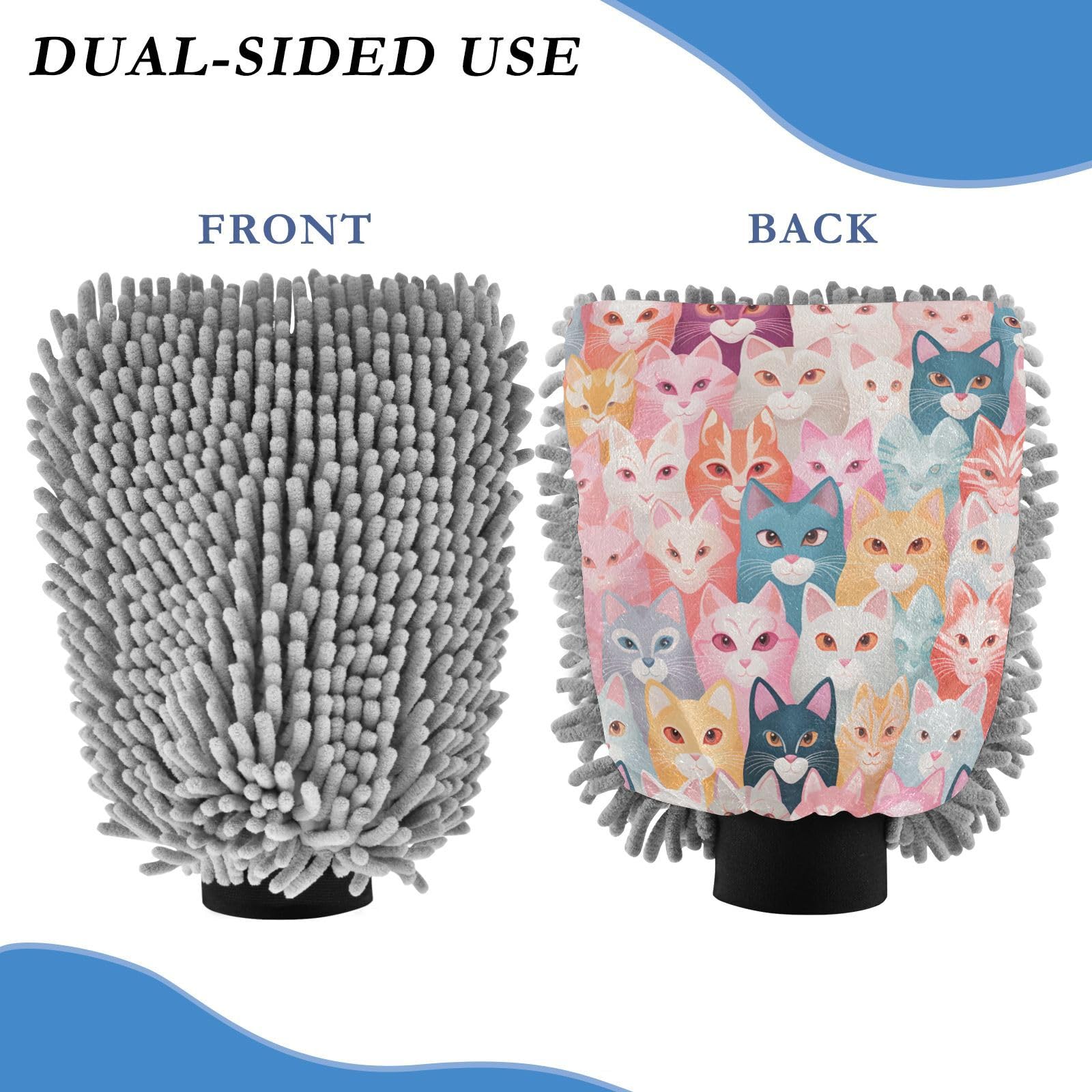 IOACIY Absorbent Microfiber Car Wash Drying Mitts, 2 Pack, Scratch-Free & Lint-Free, Rich Foam, Highly Absorbent, Double Sided, Wash Mitt Perfect for Car Washing, M, Flower Cat (1)
