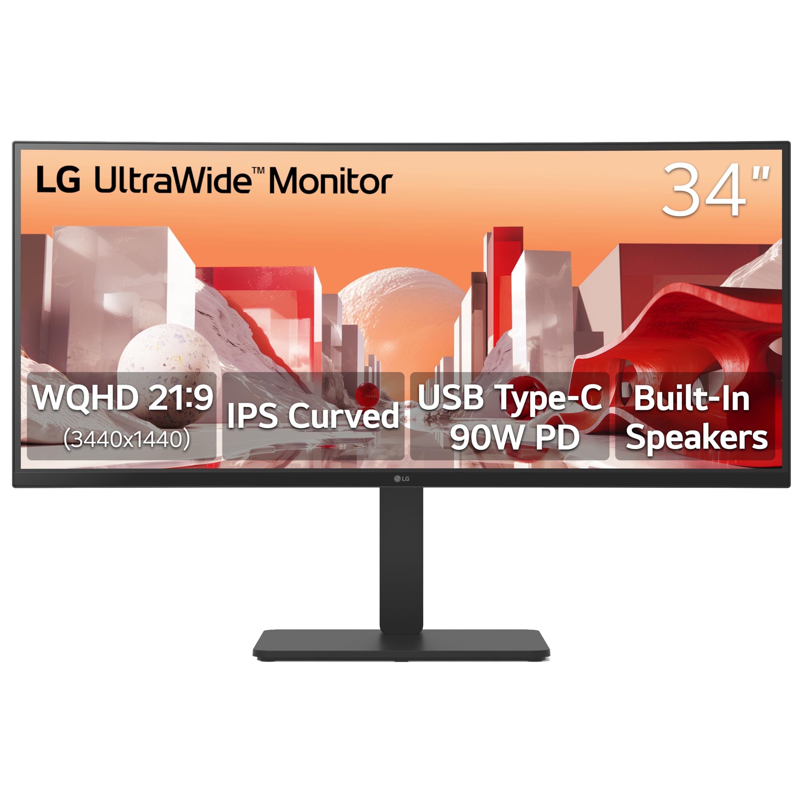 LG 34U65ZA-B UltraWide 34-Inch 3800R Curved Monitor QHD (3440 x 1440) IPS, Built-in Power, 3800R, HDR10, HDMI, DisplayPort, USB Type-C 90W PD,