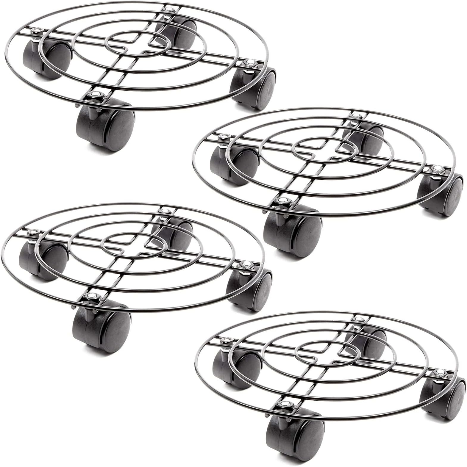 Bright Creations Plant Stand with Wheels - 10.6 in Diameter, Black, Pack of 4, Modern - Metal Rolling Plant Stand Base with 360-Degree Rotation & Locking Casters for Indoor & Outdoor Planter Pots