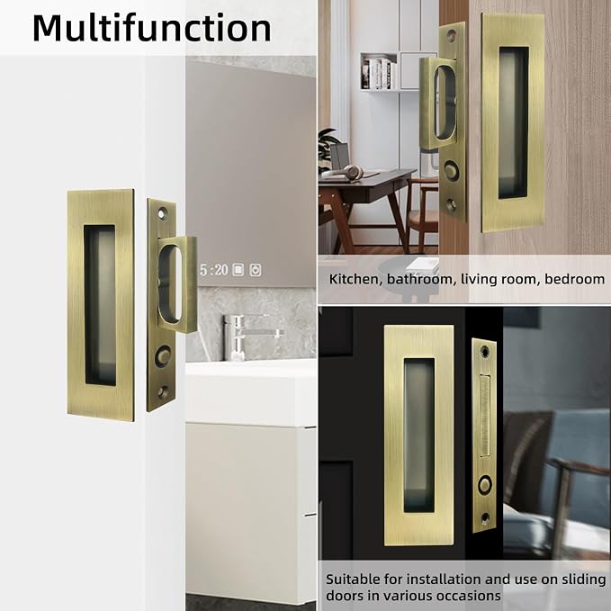 Tirador para puerta empotrada y tirador oculto con resorte automático (6 pulgadas), hardware para puertas, bronce, 1 juego miniatura 8