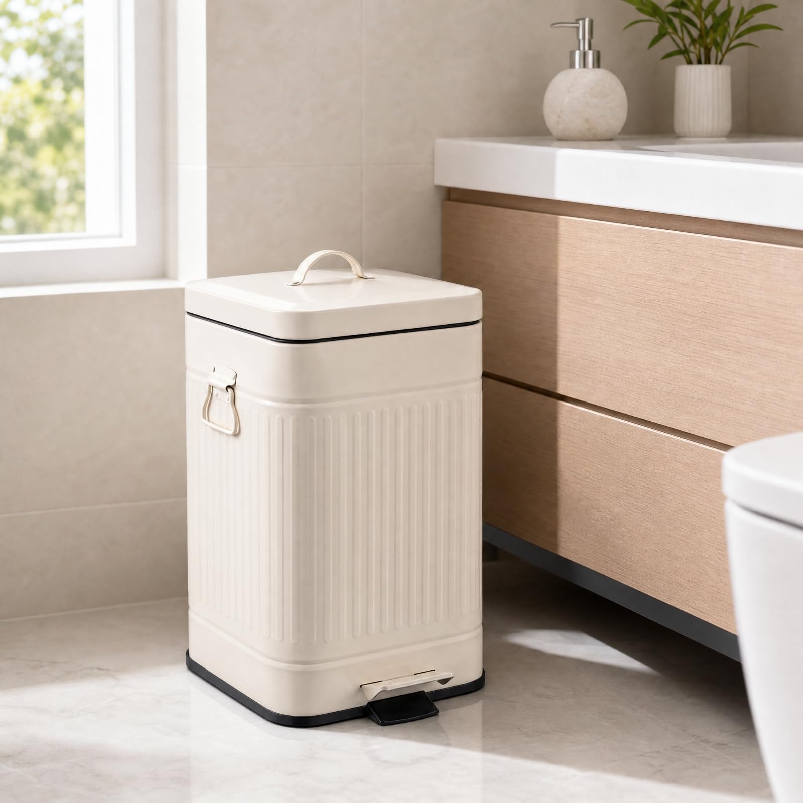 predolo Cubo 12 litros con Pedal Silencioso Cubo con Tapa Cierre Libres Barero para Baño, Dormitorio, Sala, Plateado, 12L