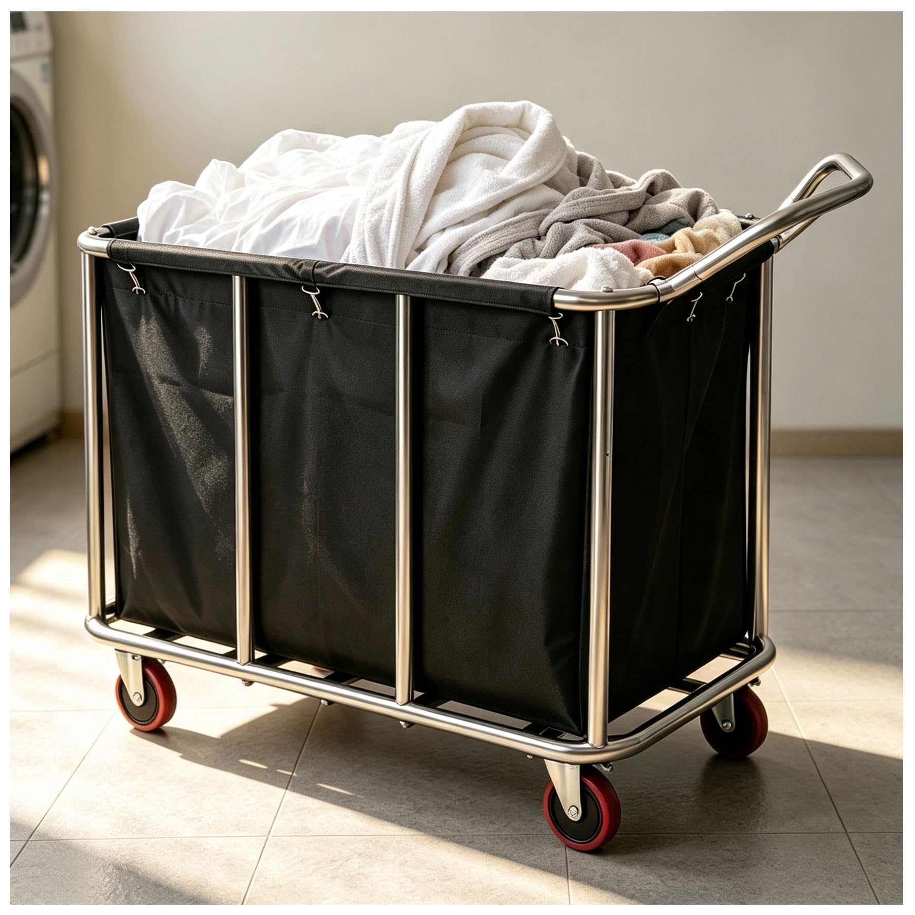Grand Panier à Linge avec Roulettes Poignées Doublure Oxford Imperméable | 400L Chariot à Linge, Panier Linge Acier Inoxydable Avec Roulettes pour Chambre à linge Home Hotel, Chariot de Courses Robust