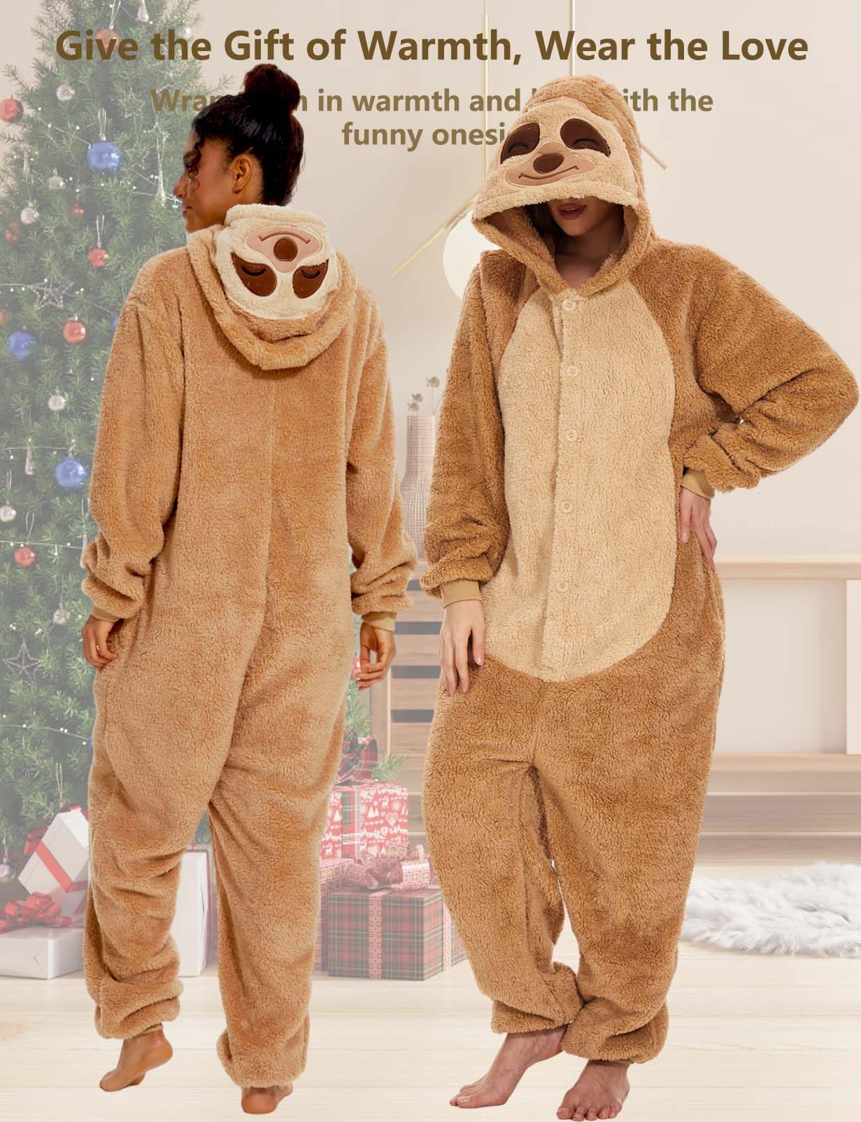 Tuta Donna Invernale Peluche Gigante Animali Pigiama Unisex con Cappuccio Tuta Donna Completa Adatto Come Costume Carnevale o Pigiami Natalizi Famiglia