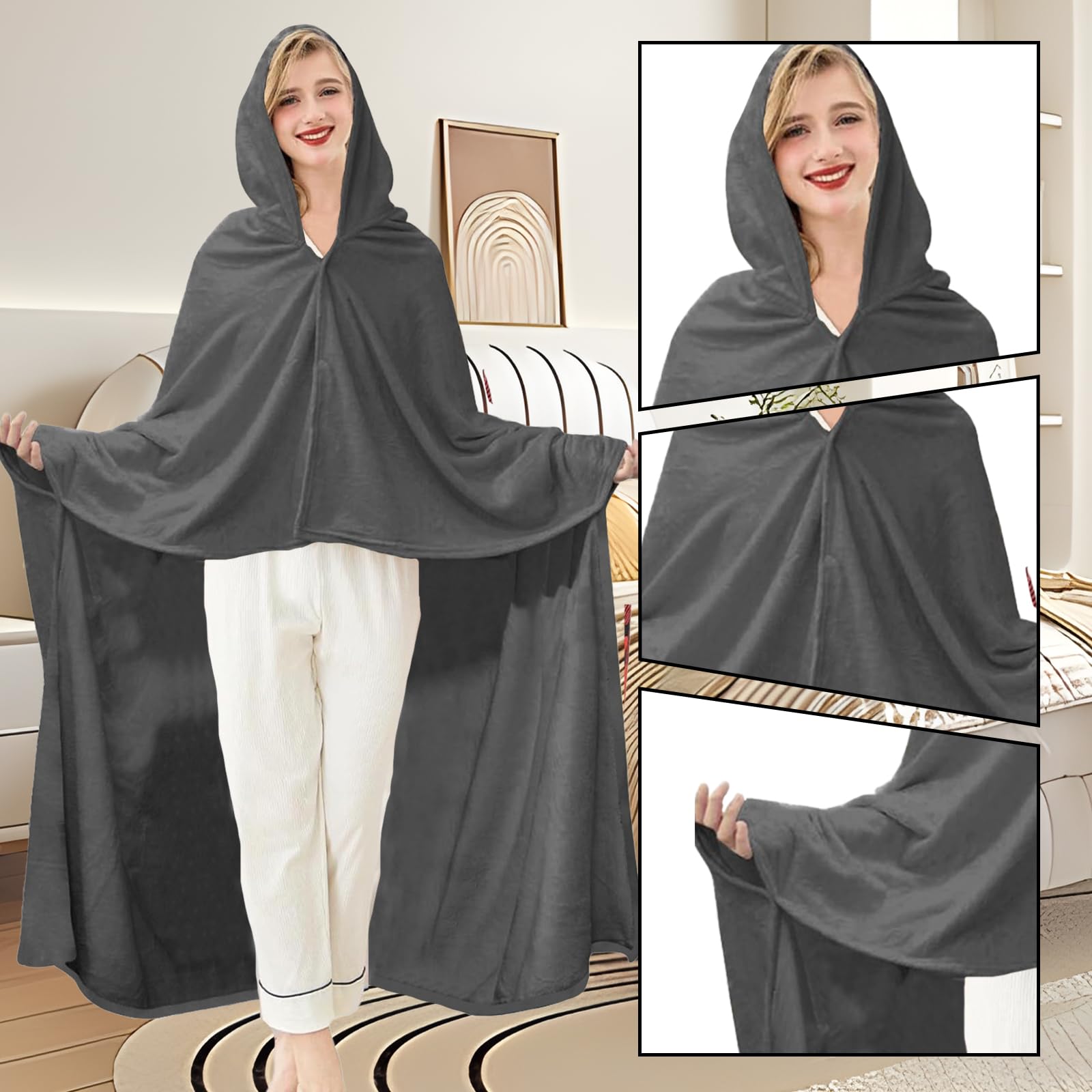 Wearable Blankets Hoodie for Women and Men Birthday Gifts for Women Men Fleece Hooded Blanket for Adult Large Grey Mom Dad Great Birthday Christmas Gifts Idea(70 * 62in)