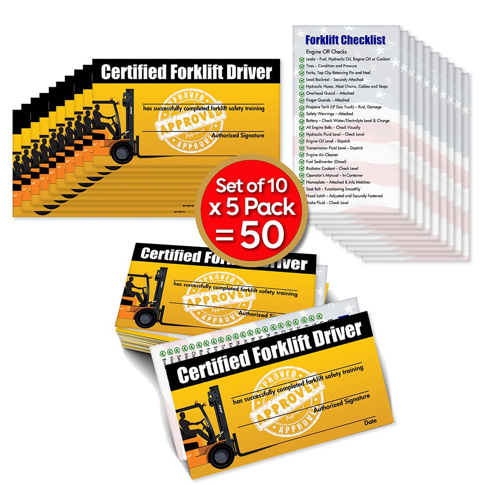 Forklift Operator Safety Training Cards - 50 Cards - Forklift Driver Card - Operator Safety - Wallet Forklift Training Card