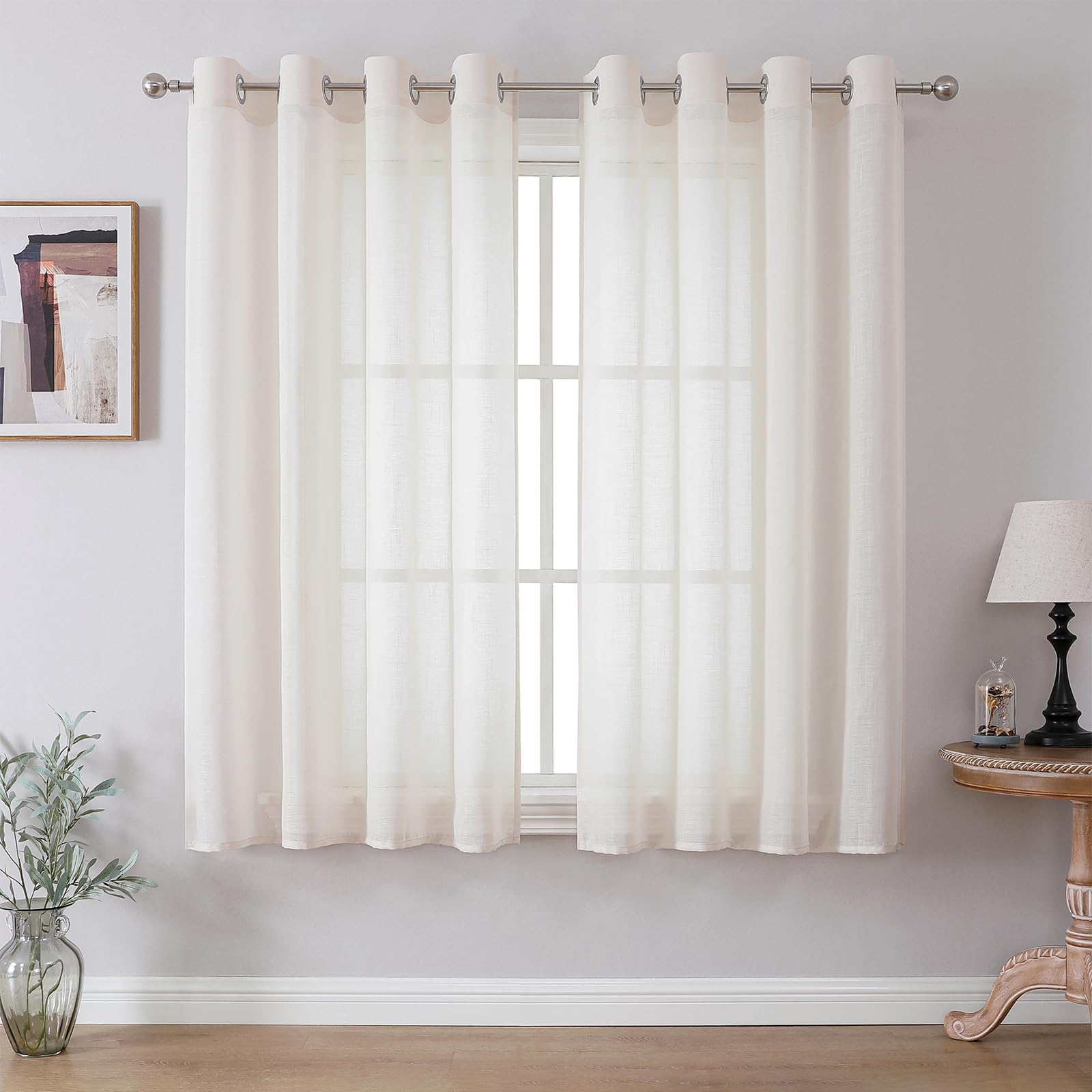 CUCRAF Voile Curtains 63 Inch Drop 2 Panels with Eyelet Linen Net Curtains for Windows Sheer Curtains for Bedroom Kitchen Dormitory Home Decoration โ image 1
