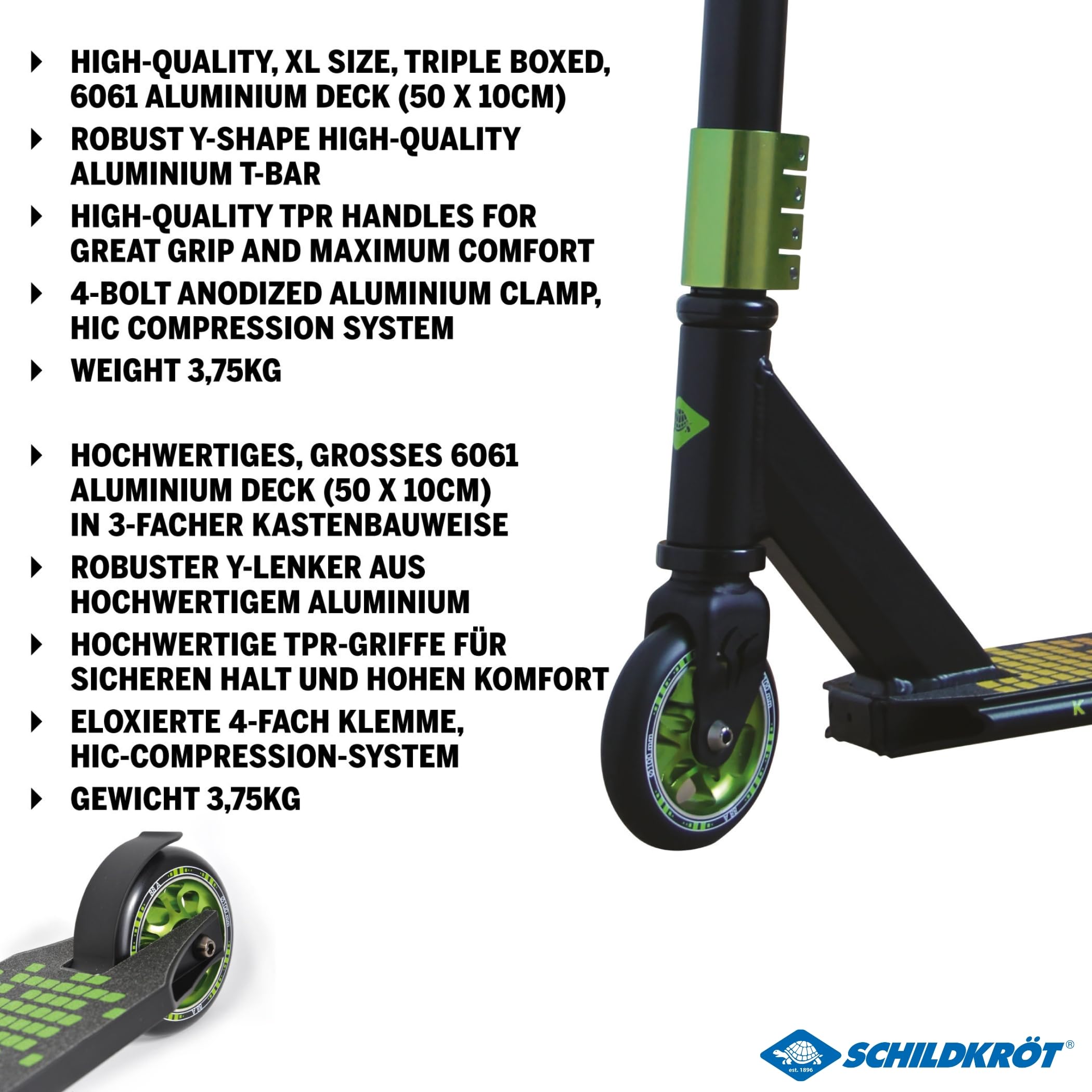 Schildkröt Stunt Scooter Kickless, Trottinette avec Compression HIC et Jante en Aluminium, Roues PU 100 mm, pour Cascades et Tours Ambitieux