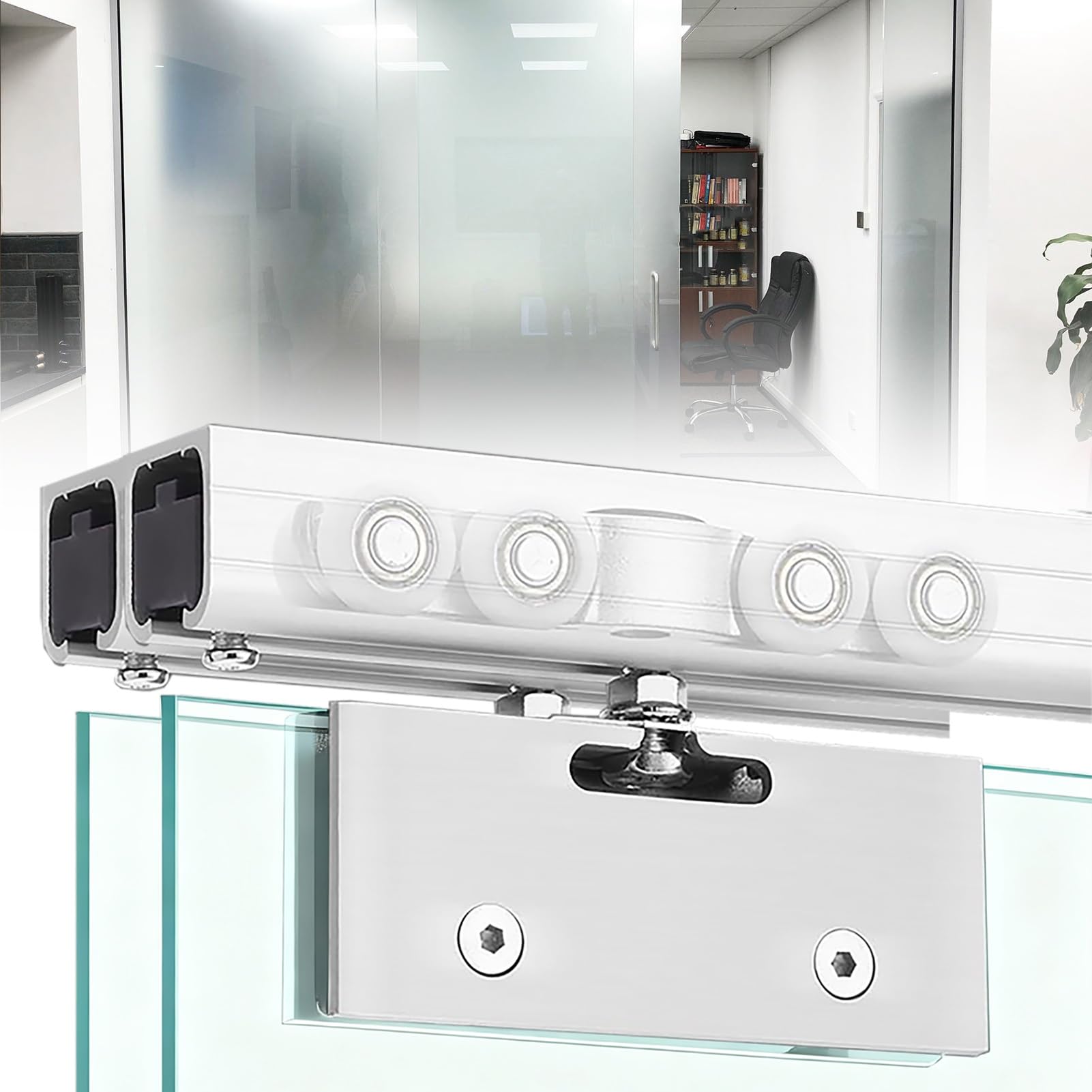 YDHSIKK Glass Sliding Door Track, Sliding Barn Door Hardware Kit With Aluminum Track For 8-12mm Glass, Multiple Sizes(9ft/2.7m)