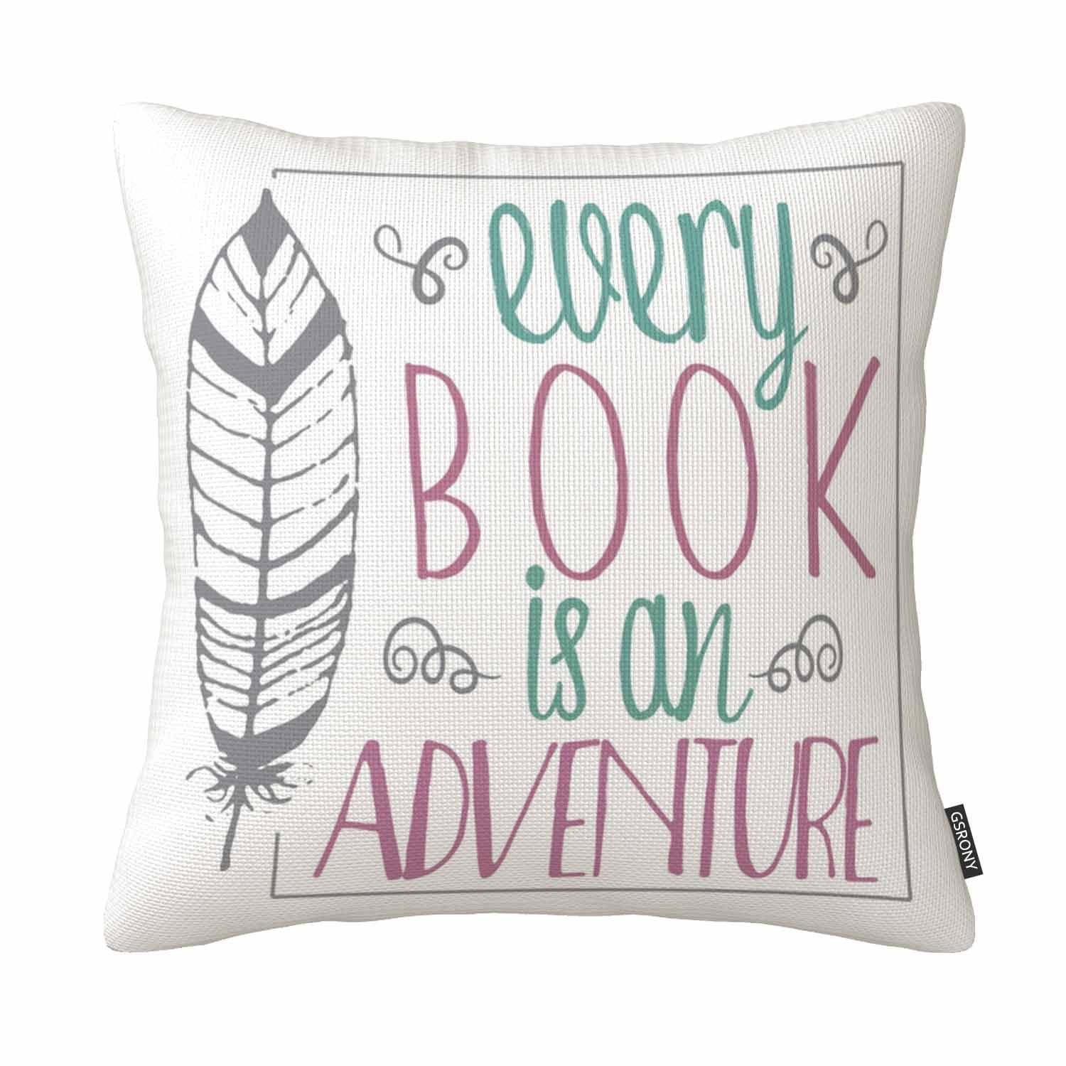 Gsrony Gold Book Lover Throw Pillow Covers Every Book Is An Adventure Cushion Pillow Case Home Decor Pillowcase 18X18 Inches