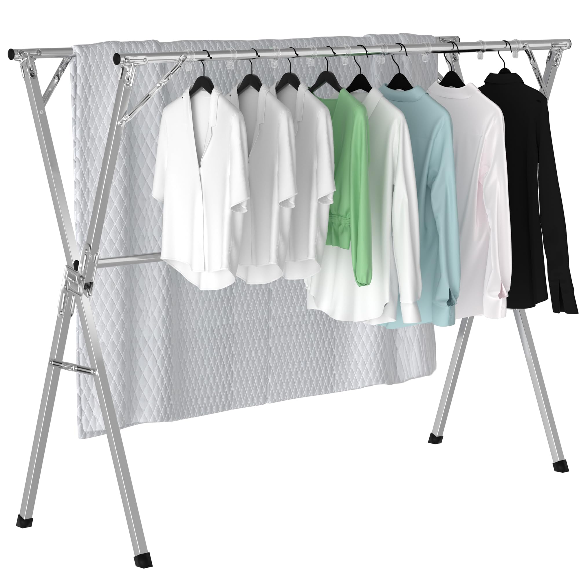OUUTMEE Ausziehbarer Wäscheständer 130-200 cm Edelstahl mit 20 Haken