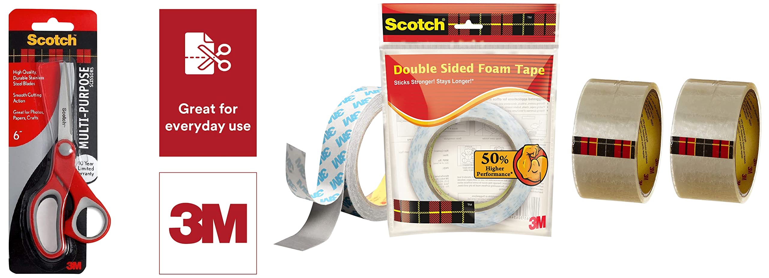 Scotch 3M Double Sided Foam Tape & stainless steel blades Scissors & Packing Tape (Pack of 2) (B0B9RNWZ5K) Amazon Price History, Amazon Price Tracker