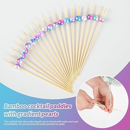 Miniatura 7 de Palillos de cóctel de 4.7 pulgadas, 100 palillos de dientes para aperitivos, brochetas de bambú para bebidas, postres, embutidos, sándwich, palillos