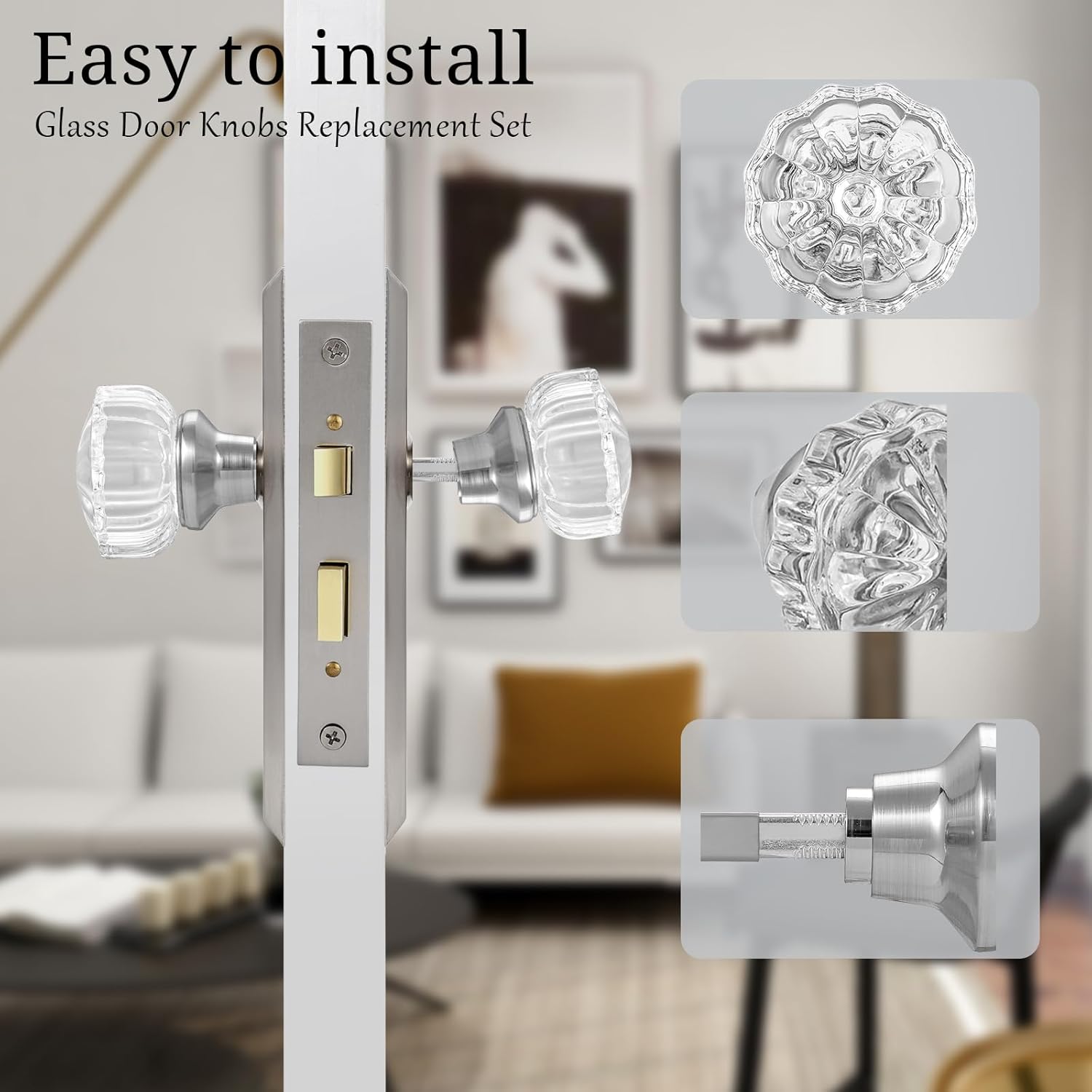 Glass Door Knobs Interior, Old Style Door Knob Replacement, Vintage Crystal Door Knobs, Antique Mortise Door Knobs, Brushed Nickel Finish