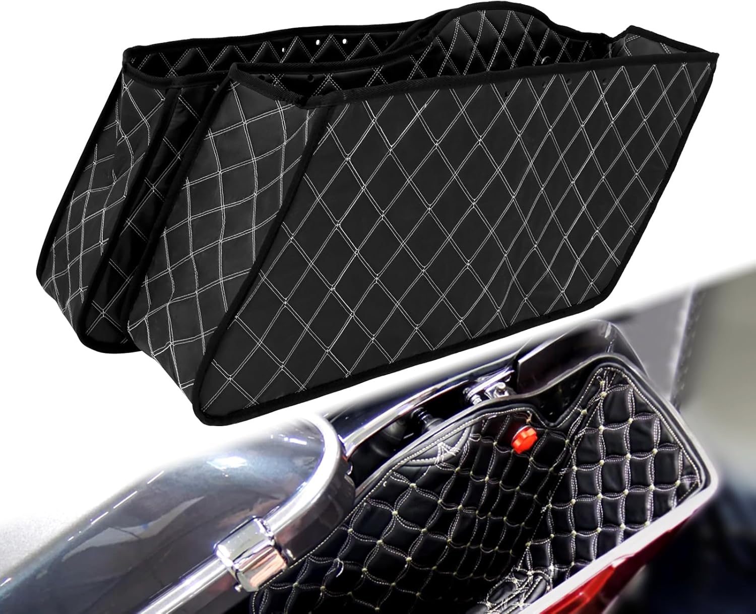 Saddlebag Liners Carpet Insert with White Stitching for Non-Stretched Non-Tapered Hard Saddlebags Fit for Harley Touring Road King Road Glide Street Glide Electra Glide 2014-2023