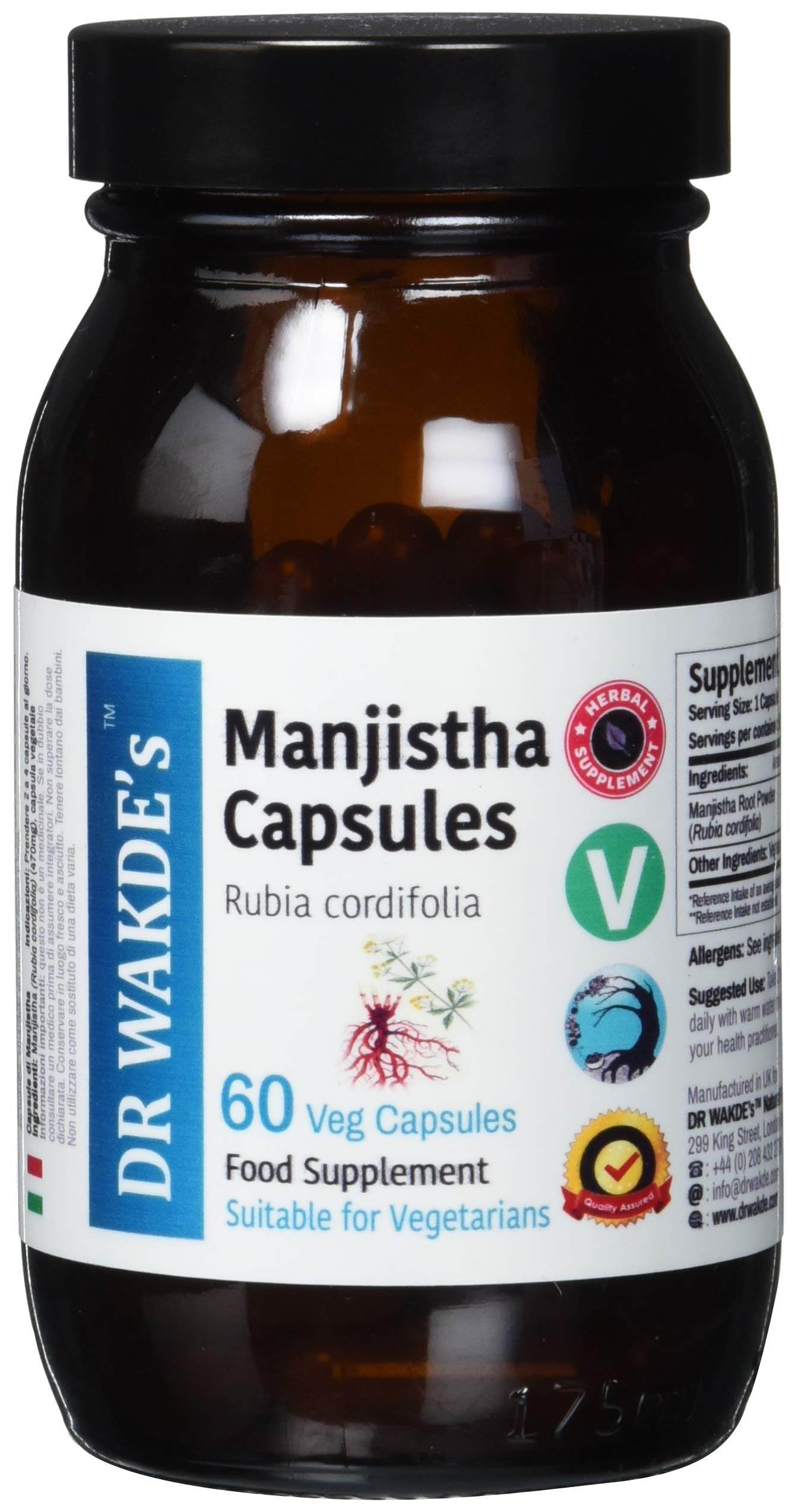 DR WAKDE'S Manjistha Kapseln (Rubia cordifolia), 60 Vegi Caps, Ayurveda-Supplement, Vegan, 100% Kräuter, Mengenrabatte, Versand am selben Tag