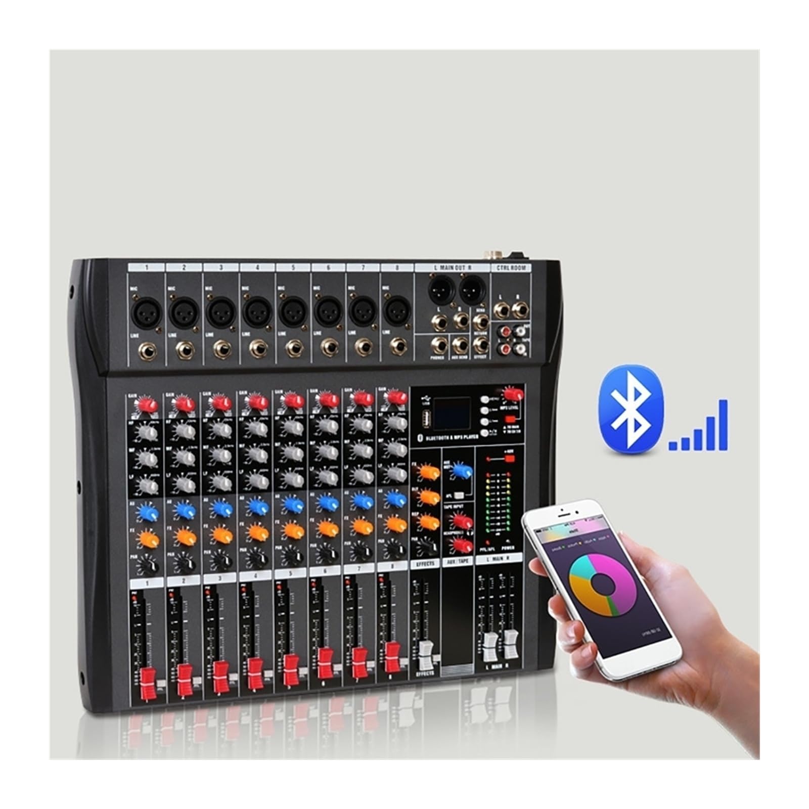 Mezclador de audio, Mezclador de sonido for DJ, controlador mesa, tarjeta interfaz, consolas digitales profesionales, equipo consola 8 canales Para karaoke en estudio