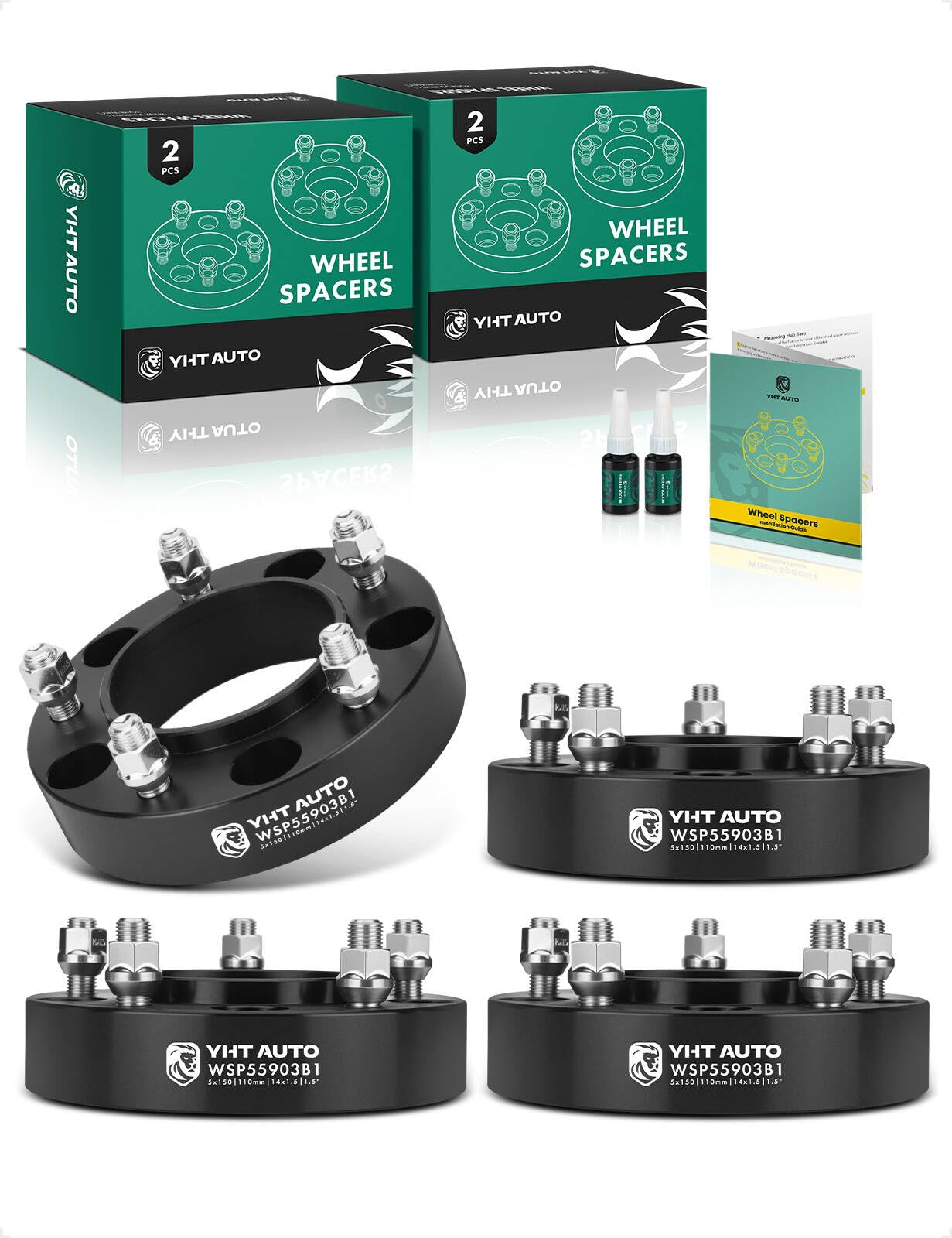 YHTAUTO 5X150mm Hub Centric Wheel Spacers 1.5 inch Compatible with Toyota, Lexus Models, Tundra, Sequoia, LX570 5x5.9 Tire Spacers w/ M14x1.5 Studs, 110mm Hub Bore 5 Lug 4PCS Black