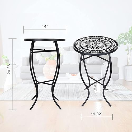 Miniatura 3 de Vipush Mesa auxiliar de mosaico para patio, mesa de centro para exteriores, mesa de centro bistró, soporte para plantas, mesa auxiliar redonda