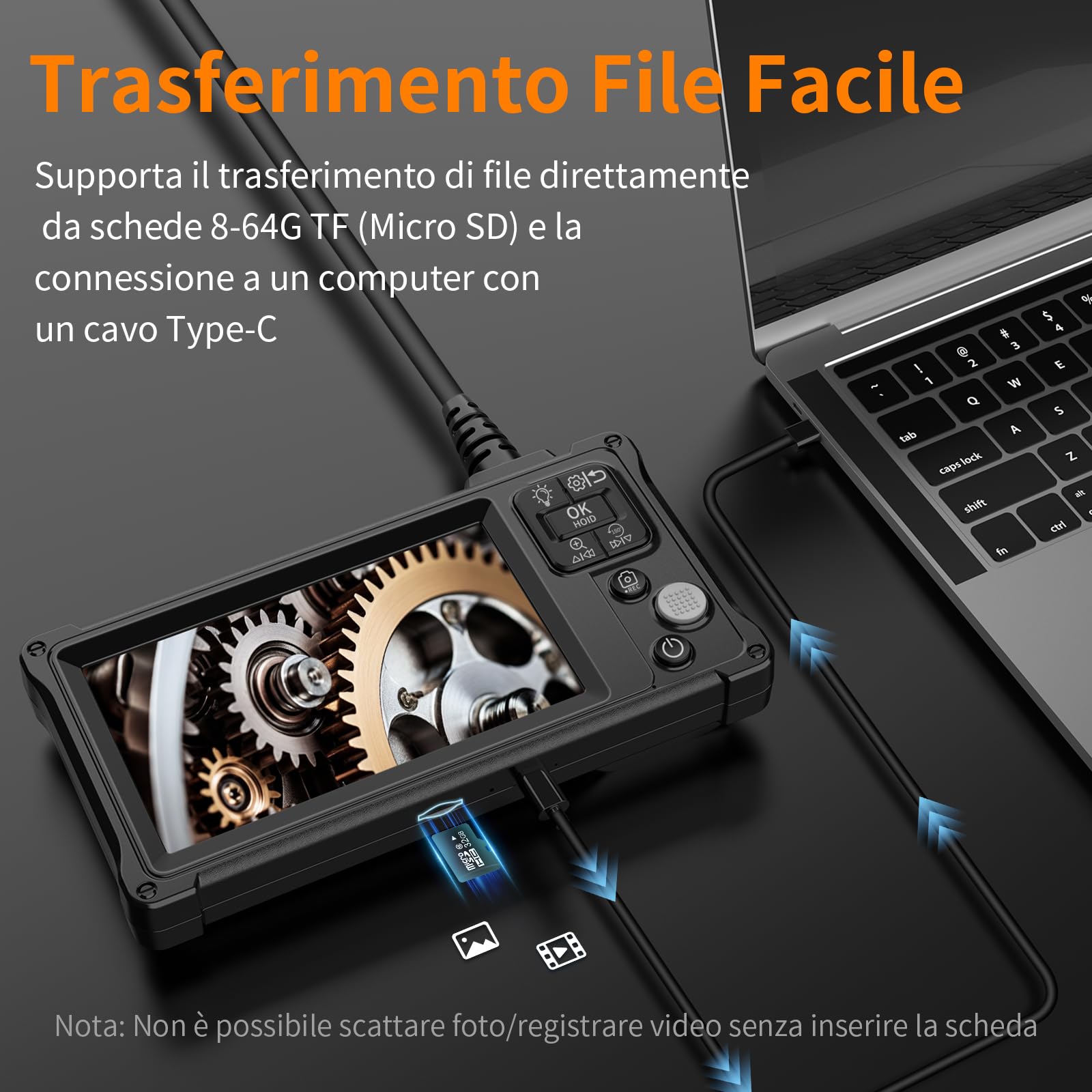 Telecamera di ispezione endoscopica a doppia lente, periscopio Ennovor da 5 pollici IPS con 8 + 1 luci LED, telecamere di ispezione fognarie impermeabili IP67, telecamera di scarico HD 1920P, cavo