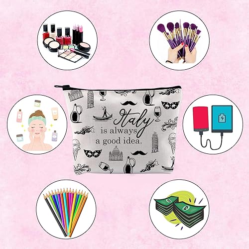 Miniatura 4 de Italia regalo de viaje Italia es siempre una buena idea bolsa regalo para Italia viajero cremallera bolsa maquillaje bolsa, Beige, Italia