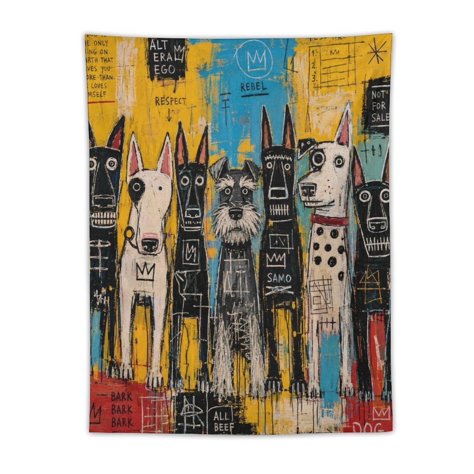 H3B8U2Y5 Street Dog Pack Wall Tapestry, Realistic Illustration, Dorm Room