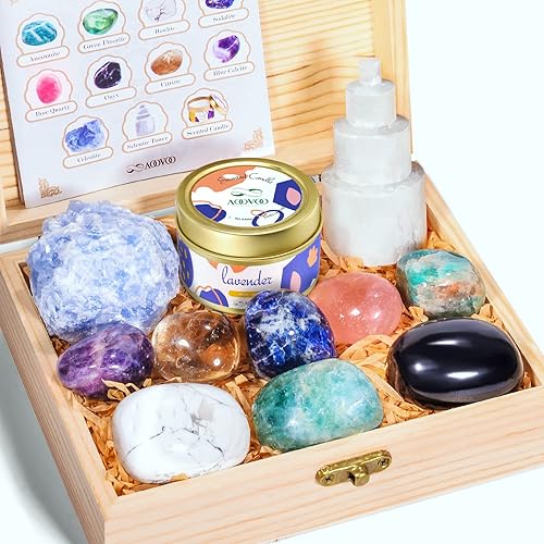 Cristales rodados y piedras curativas para principiantes juego de cristales curativos reales con vela de salvia cristales de chakra para relajación