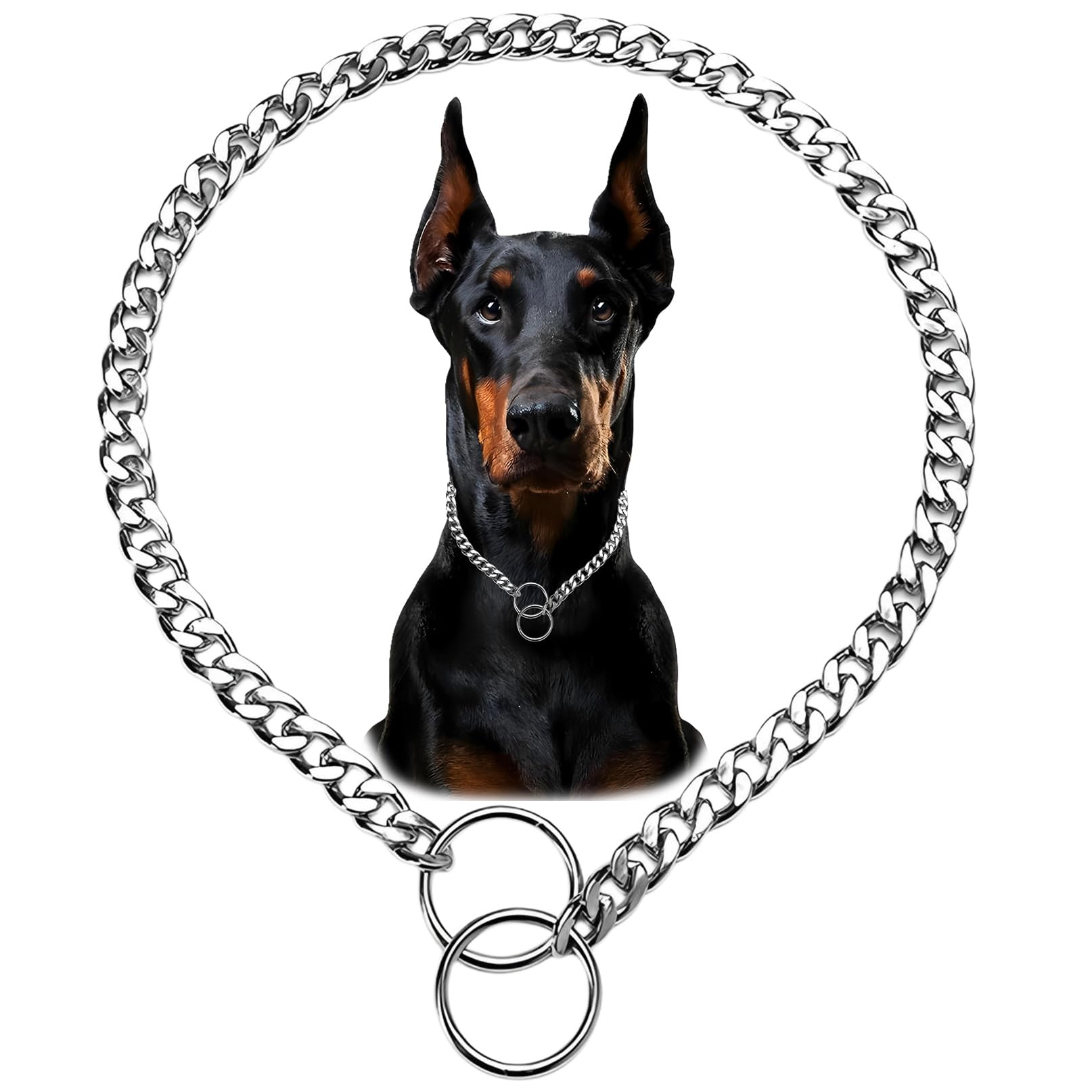 Flat Siver Dog Chain Collars, Metal Slip Collar for Dogs, Heavy Duty Dog Necklace Training Martingale Dog Chains for XS Small Medium Large Breed Dogs — image 1