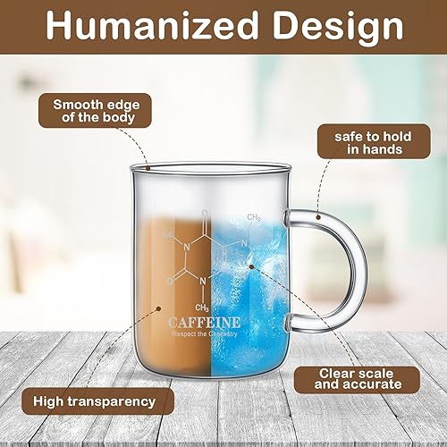 Miniatura 3 de Hsei Paquete de 4 vasos de cafeína de 16 onzas, taza de molécula de cafeína con asa, vaso graduado, taza de café de vidrio de borosilicato, medición