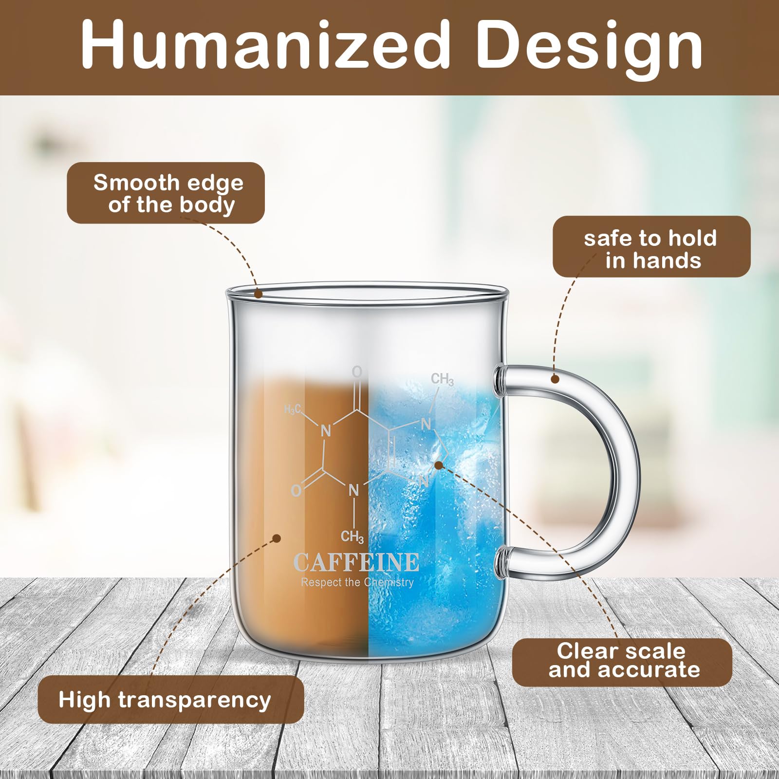 Amazon.com | Hsei 1 Pack 16 oz Caffeine Beaker Mug Caffeine Molecule Mug  with Handle Graduated Beaker Coffee Cup Borosilicate Glass Chemistry Cup,  Measuring for Coffee, Latte, Tea, Hot Cold Beverage, 450ml: