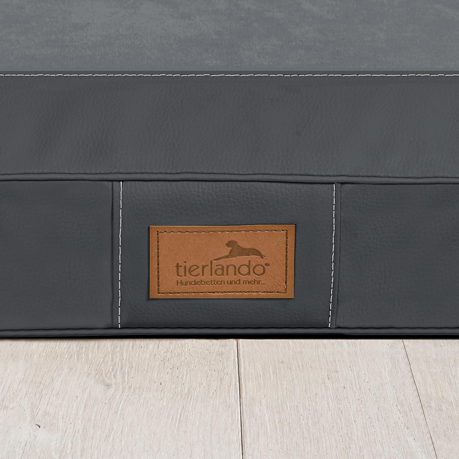 tierlando® Orthopädische Hundematratze Oscar VIP aus Kunstleder und Velours mit Visco-Schaumfüllung, druckentlastende Hundematte mit Rutschfester Unterseite Größe: 120x90cm | Farbe: 02 Graphit