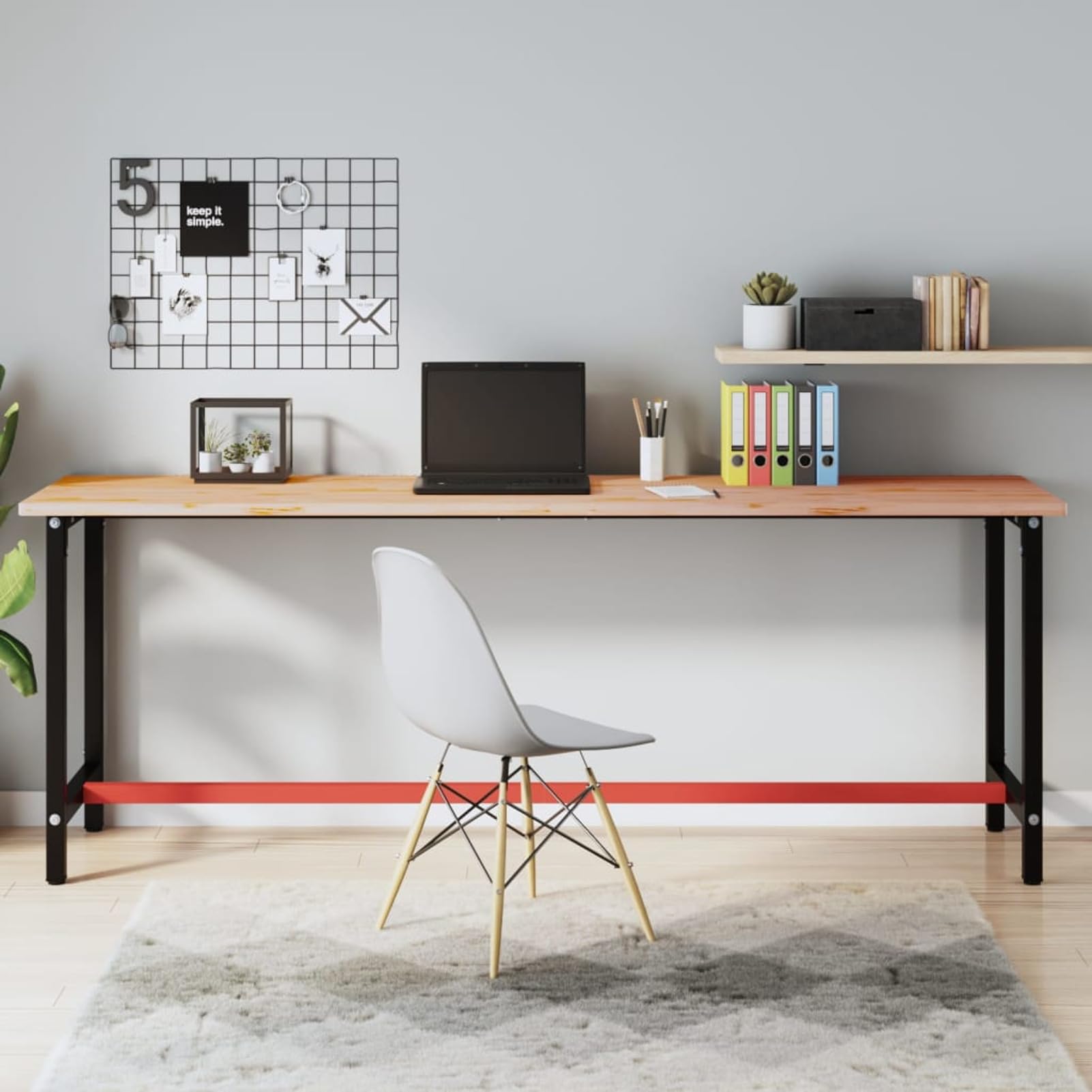 Homgoday Wystrój stołu warsztatowego 220 x 55 x 81,5 cm z litego drewna bukowego i metalowego, meble do wnętrz i na zewnątrz, wystrój domu, wyposażenie domu do wnętrz, salonu, biura