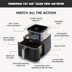 GreenPan 7QT Clearview Extra Large Air Fryer, 360° clear window, PFAS-free non-stick ceramic drawer and tray, heat up to 400°F, 13 presets, shake reminder, keep warm, delayed start, dishwasher safe parts